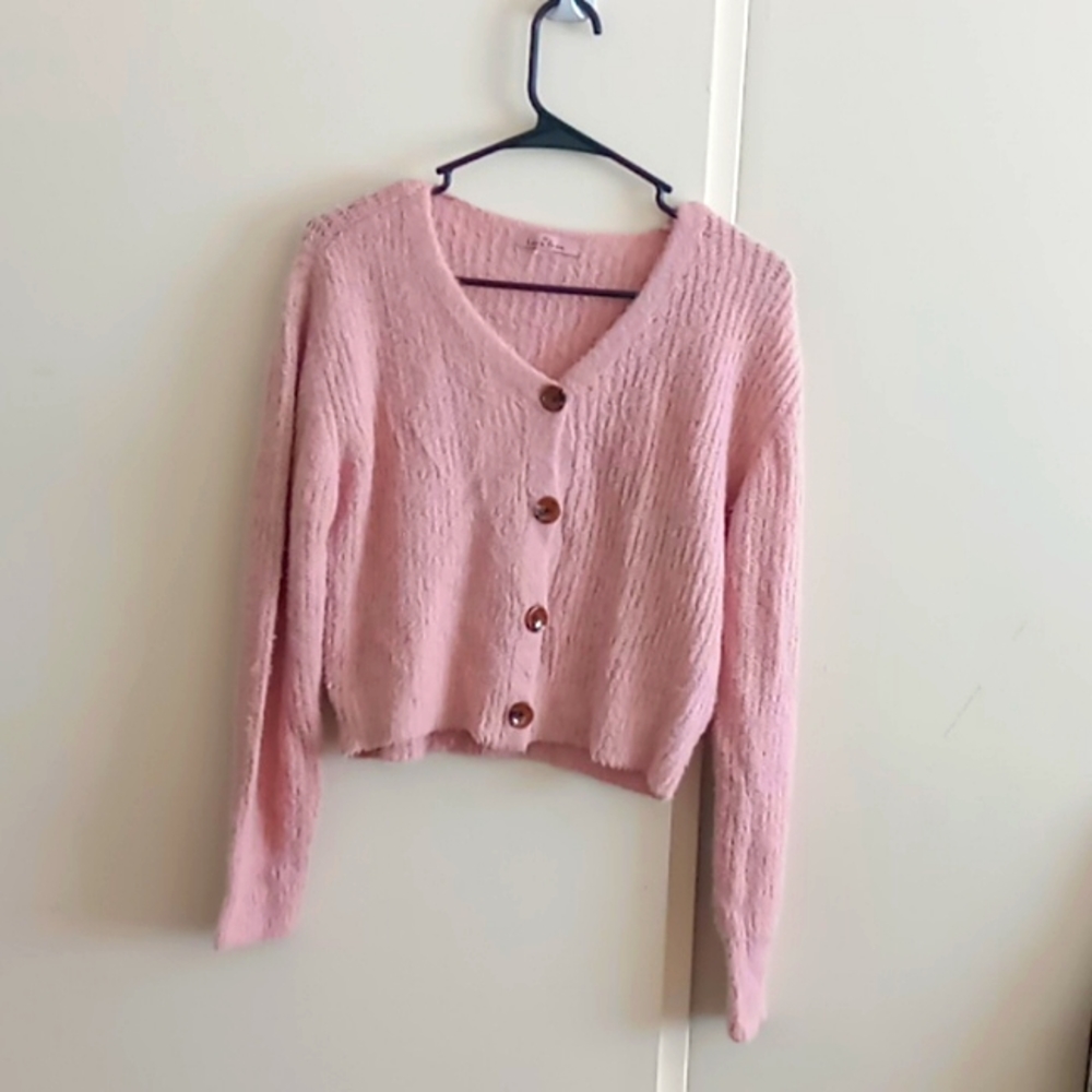 Small pink cashmere cardigan sweater